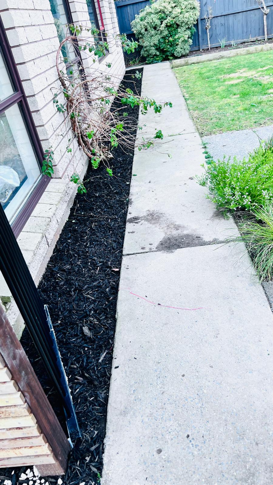 The same Avonhead garden bed cleared and covered with dark mulch